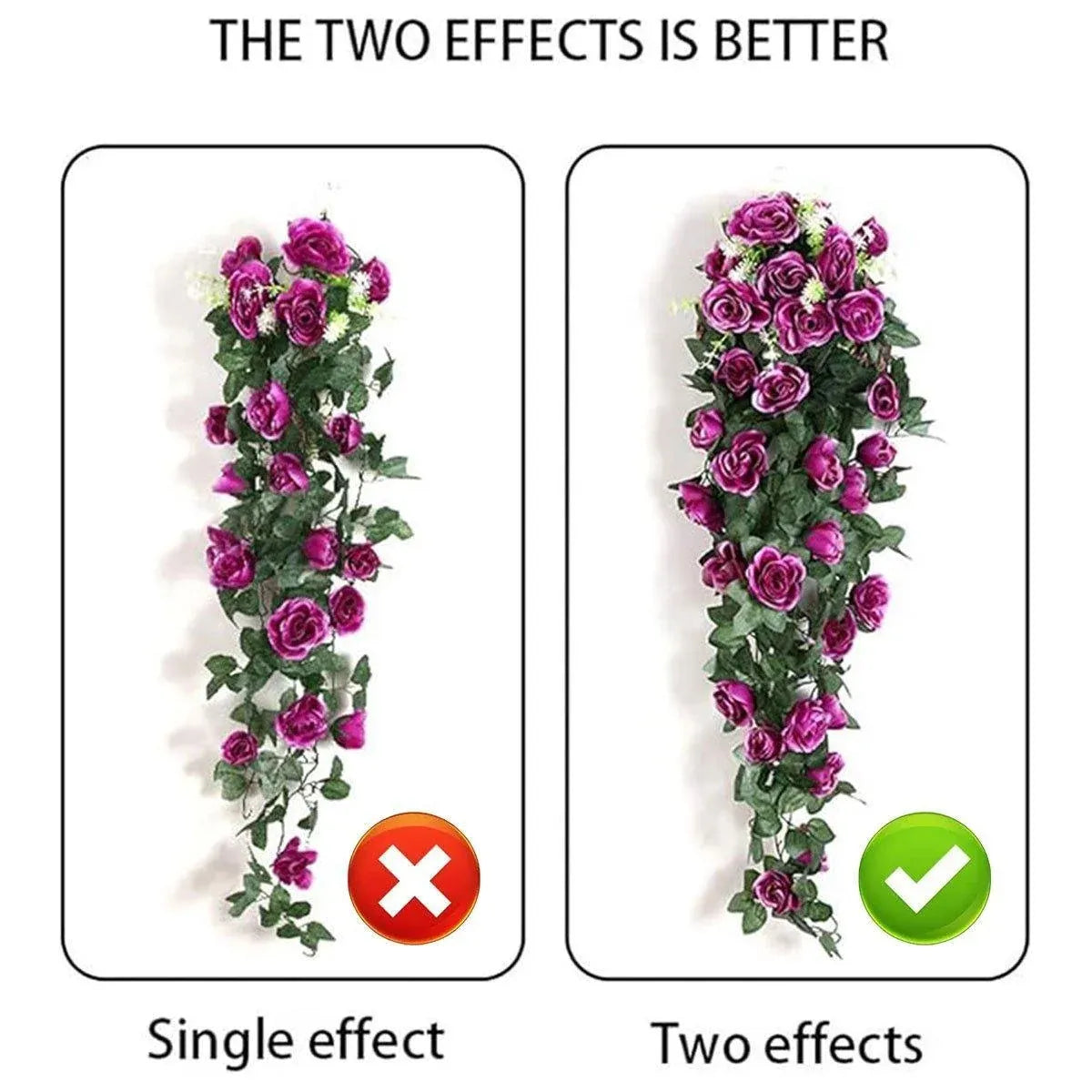 2PCS Artificial Rose Flower Garland Hanging Vine Home Wall Decor Fake Rattan - White