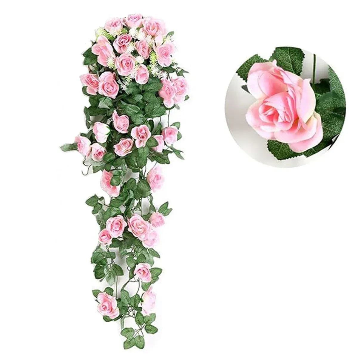 2PCS Artificial Rose Flower Garland Hanging Vine Home Wall Decor Fake Rattan - White