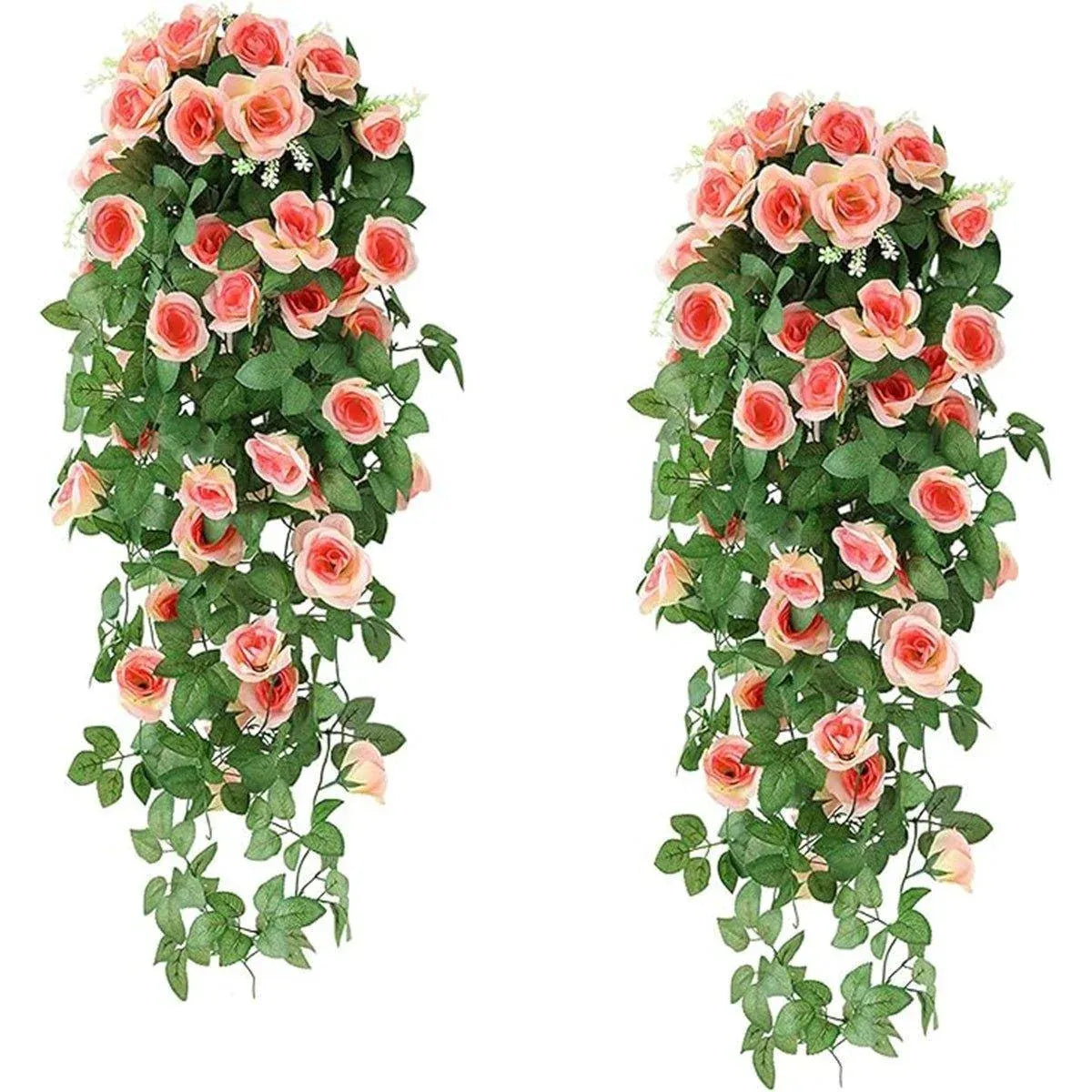 2PCS Artificial Rose Flower Garland Hanging Vine Home Wall Decor Fake Rattan - White