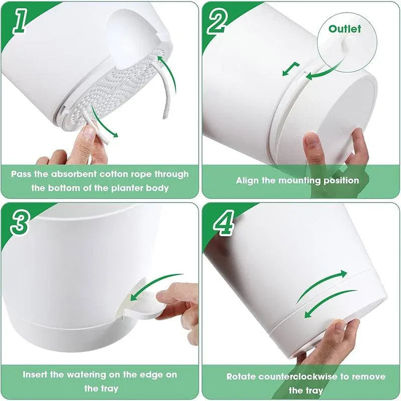 5pcs Self Watering Planter Desktop Plastic Round Planter Auto Suction Lazy Pot - White