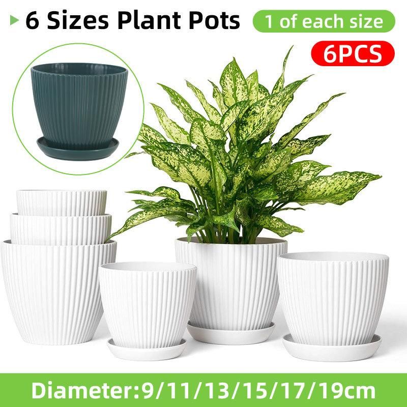 6pcs Simple Plastic Round Plant with Pots Vertical Stripes Flower Pot