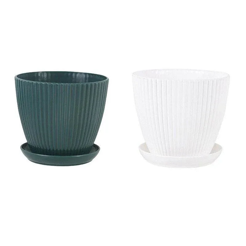 Plastic Round Plant Pots Vertical Stripes Flower 6pcs Simple