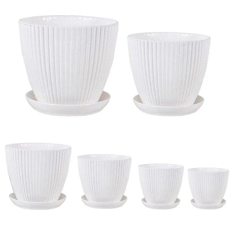 6PCS Simple Plastic Round Plant Pots Vertical Stripes Flower