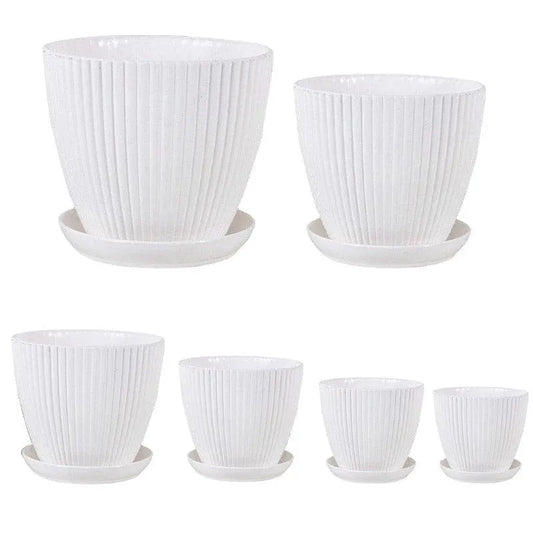 6PCS Simple Plastic Round Plant Pots Vertical Stripes Flower