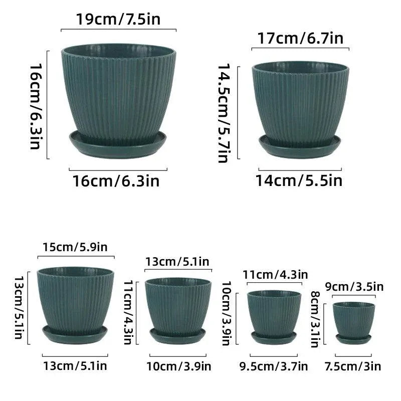 6pcs Simple Round Plant Pots Vertical Green White Plastic