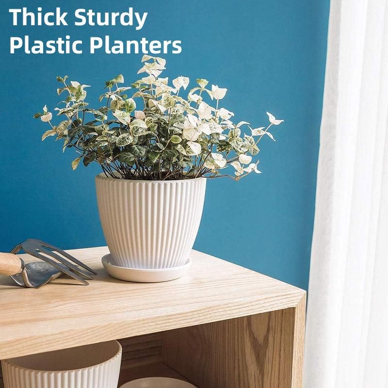 Round Plant Pots Vertical Stripes Flower Pot Green Gardening White Flowerpot 190103