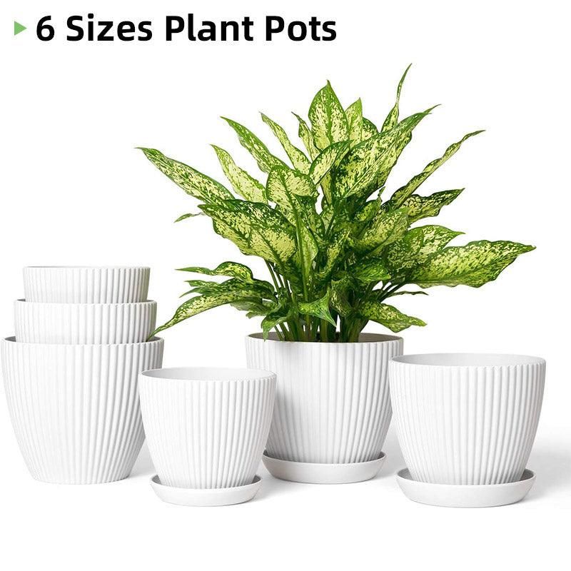 Plant Pots Vertical Stripes Flower Pot Green Gardening White Flowerpot 190103 6pcs
