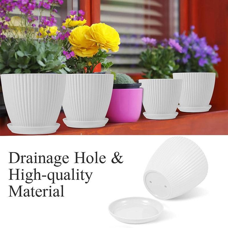 Vertical Stripes Flower Pot Green Gardening White Flowerpot 190103 6pcs Simple Plastic