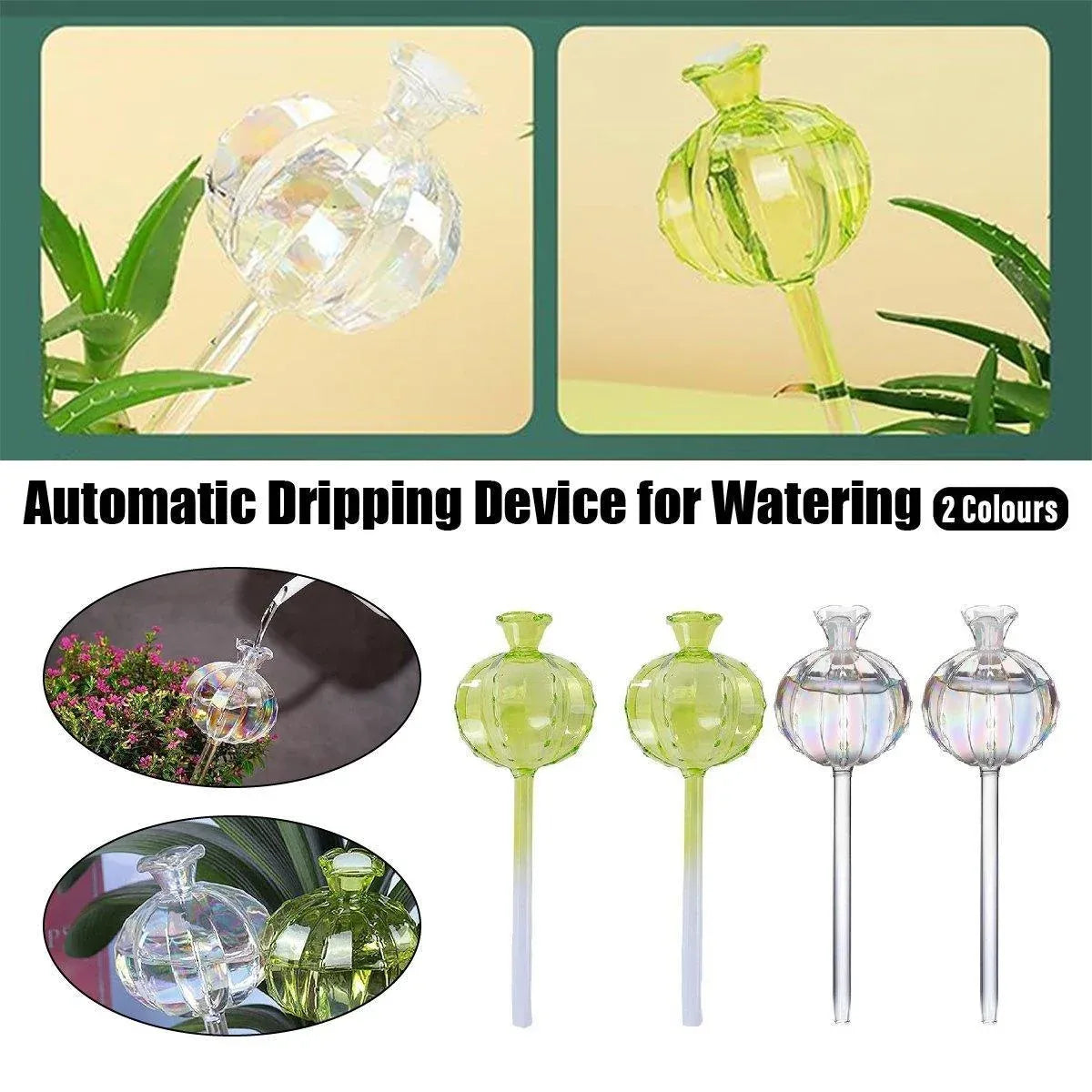 2PCS Automatic Glass Watering Cactus Plant Flower Self Drip Irrigation Tool - Transparent
