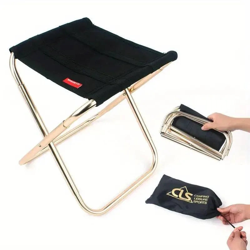 Folding Camping Chair Portable Fishing Stool Lightweight Outdoor Travel Seat - Black