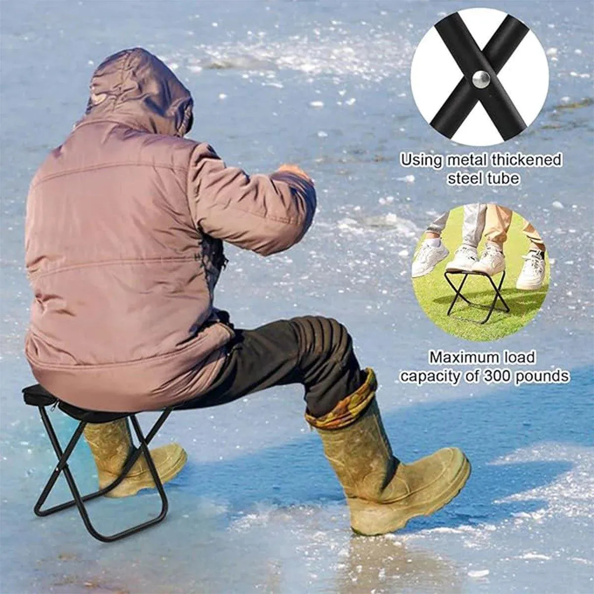 Portable Folding Camping Chair Handbag Stool Lightweight Outdoor Folding Tools - Khaki