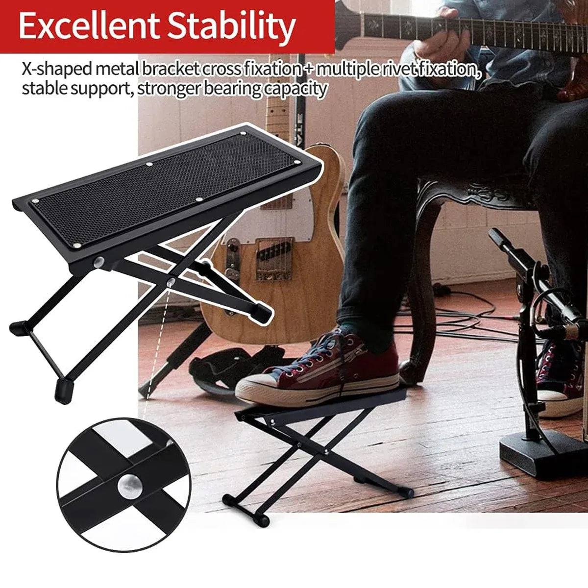 Guitar Foot Rest Pedal Adjustable 6-Position Foldable Stand Support for Players