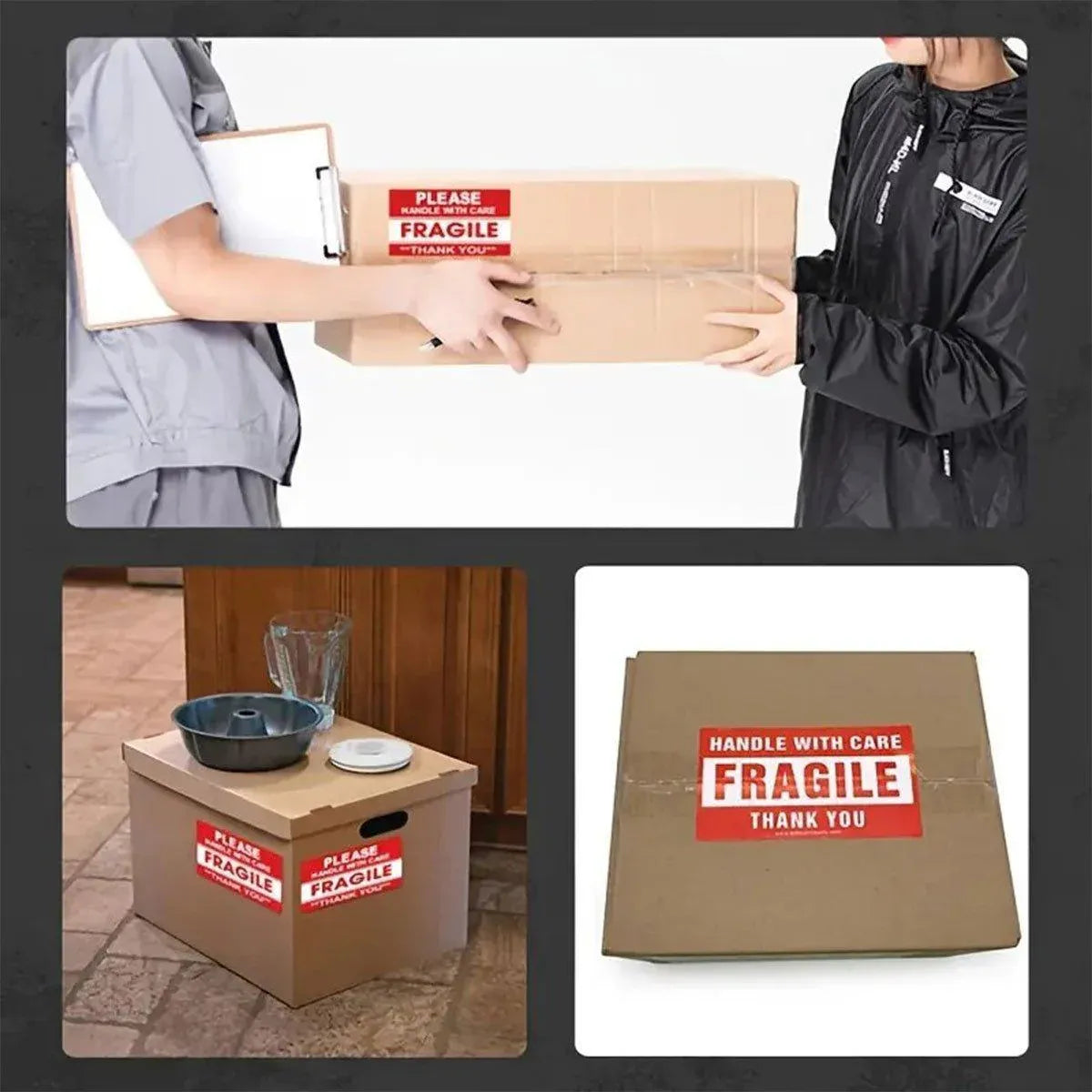 4Rolls Fragile Warning Label Stickers English Caution Handle With Care Packaging