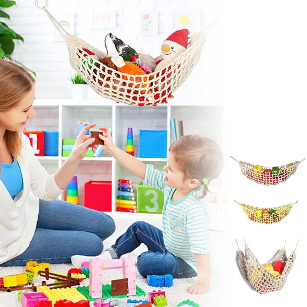 Under Desk Hanging Fruit Basket Kitchen Storage Net Home Organizer for Fruits - White