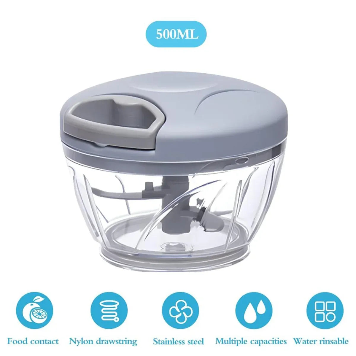 500ml Manual Meat Mincer Garlic Chopper Rotate Garlic Press Crusher Vegetabl - Blue