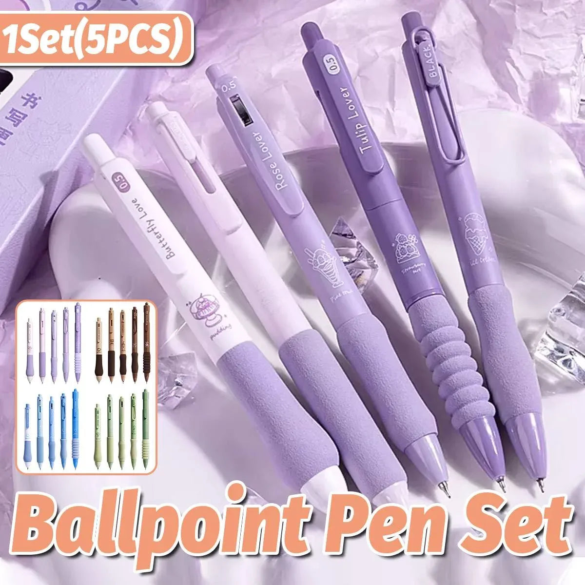 5pcs Quick Dry Ballpoint Pen Smooth Writing Instrument Office School Supplies - Blue
