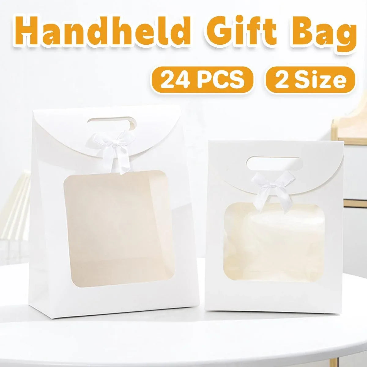 24PCS Bow Flap Tote Bag Reusable Shopping Carry Bag Gift Party Packaging Bag - 26x19x9cm
