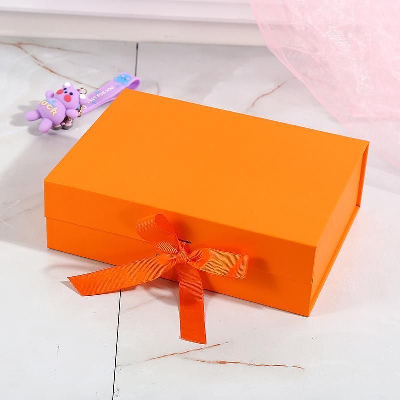 Elegant Ribbon Flip Folding Gift Boxes Multiple Colors High-Quality Cardboard - Orange
