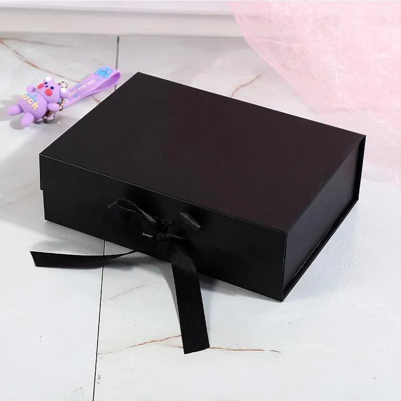 Elegant Ribbon Flip Folding Gift Boxes Multiple Colors High-Quality Cardboard - Orange