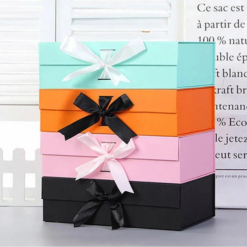 Elegant Ribbon Flip Folding Gift Boxes Multiple Colors High-Quality Cardboard - Orange