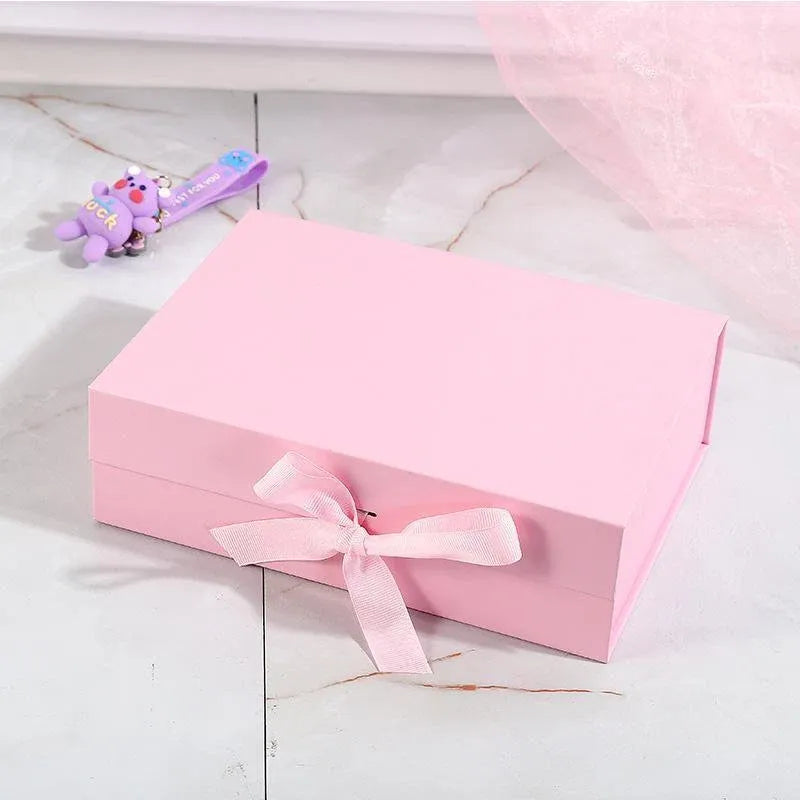 Elegant Ribbon Flip Folding Gift Boxes Multiple Colors High-Quality Cardboard - Orange