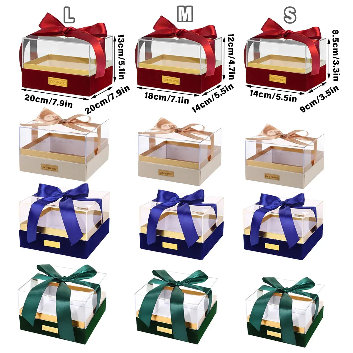 Acrylic Gift Box Clear Souvenir Display Case Bow Storage Container for Packaging - Blue - L