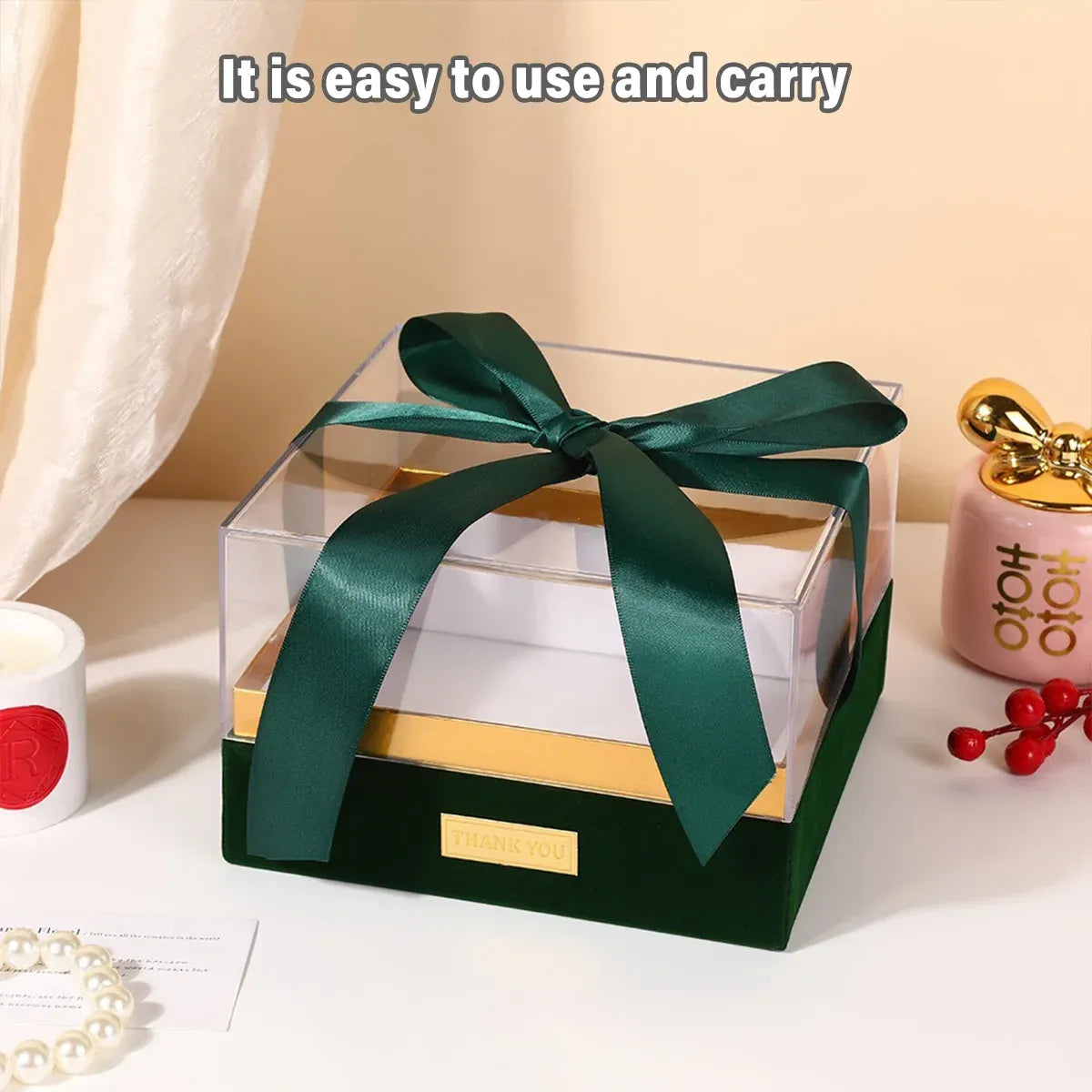Acrylic Gift Box Clear Souvenir Display Case Bow Storage Container for Packaging - Blue - L