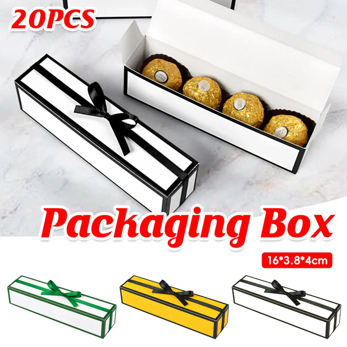 20pc Bow Ribbon Rectangle Treat Valentine Chocolate Gift Packaging Set Box Kit - Yellow