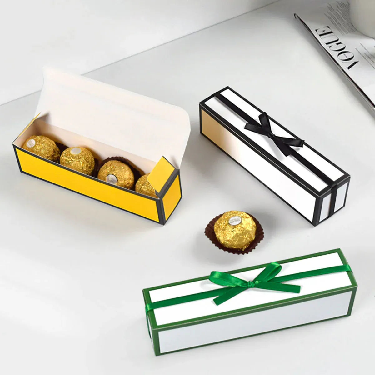 20pc Bow Ribbon Rectangle Treat Valentine Chocolate Gift Packaging Set Box Kit - Yellow