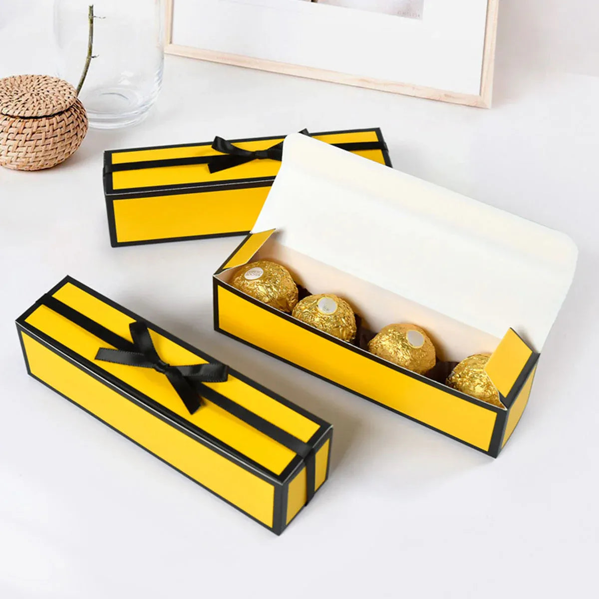 20pc Bow Ribbon Rectangle Treat Valentine Chocolate Gift Packaging Set Box Kit - Yellow