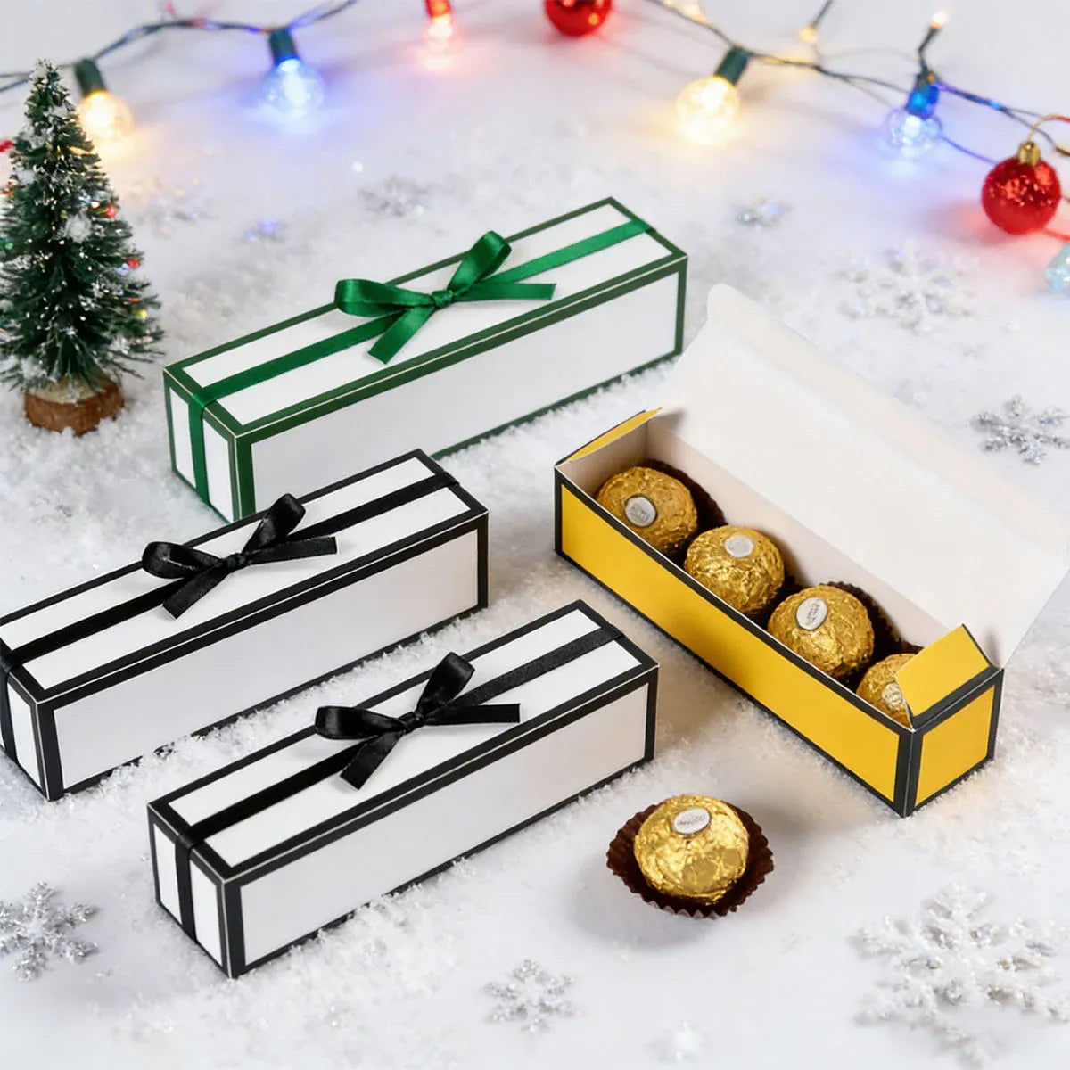 20pc Bow Ribbon Rectangle Treat Valentine Chocolate Gift Packaging Set Box Kit - Yellow