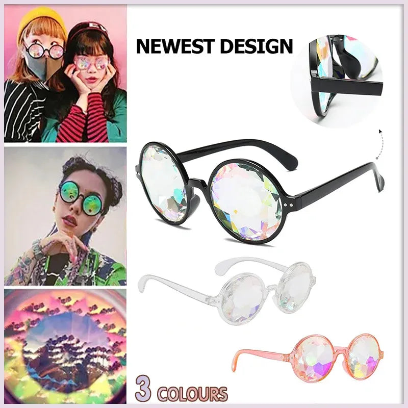 Festival Rave Kaleidoscope Glasses Prism Lens Crystal Effect Party Sunglasses - Pink