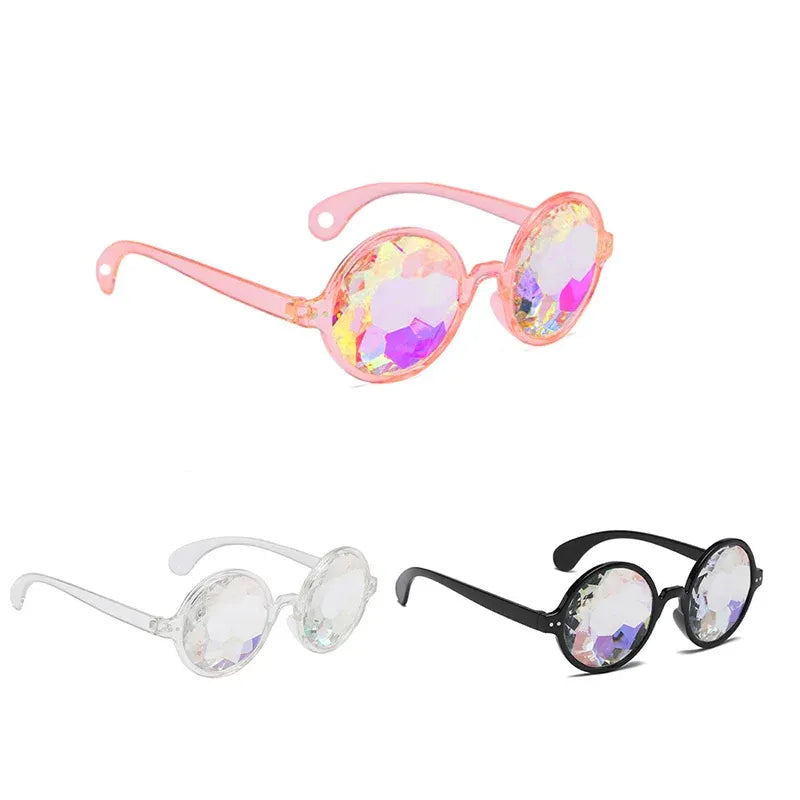 Festival Rave Kaleidoscope Glasses Prism Lens Crystal Effect Party Sunglasses - Pink