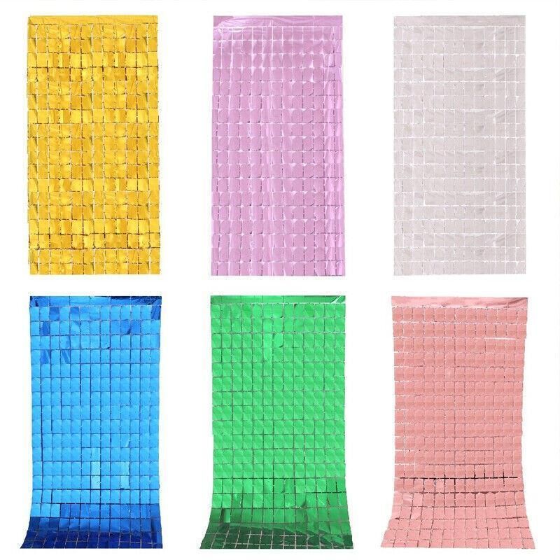 Rectangle Tinsel Curtain Shimmer Wall Backdrop 2M Length Party Decoration Sequin - Gold