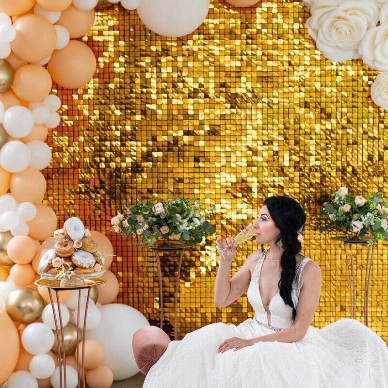 Rectangle Tinsel Curtain Shimmer Wall Backdrop 2M Length Party Decoration Sequin - Gold