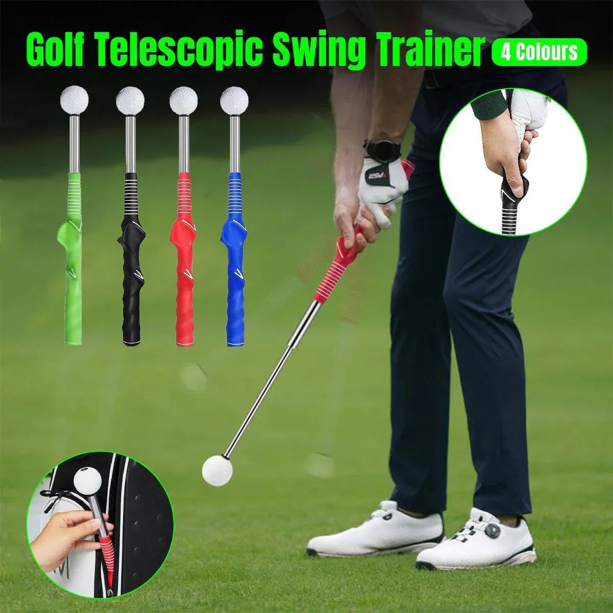 Golf Swing Training Aid Telescopic Impact Sound Stick Exercise Tool for Practice - Black