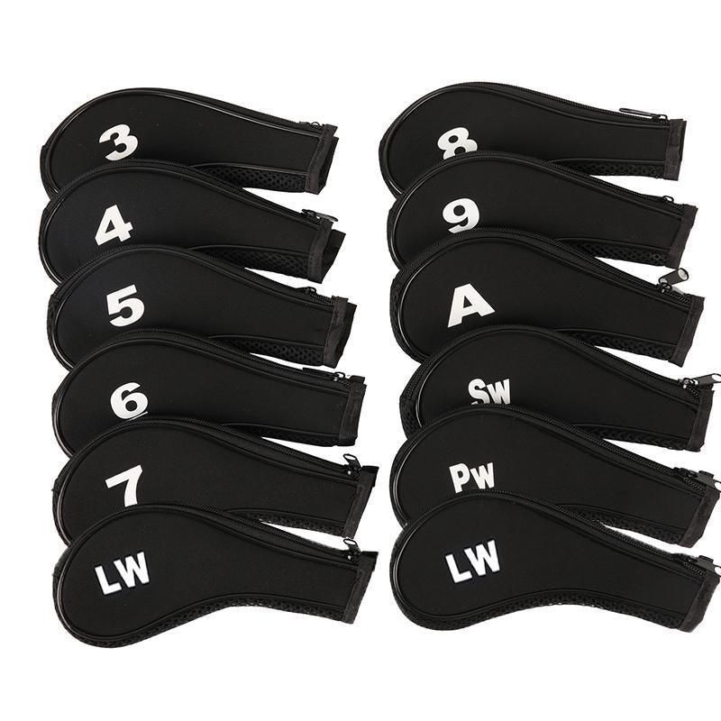 12Pcs Golf Head Cover Iron Putter Driver Headcover Protective Set Club Covers - Black