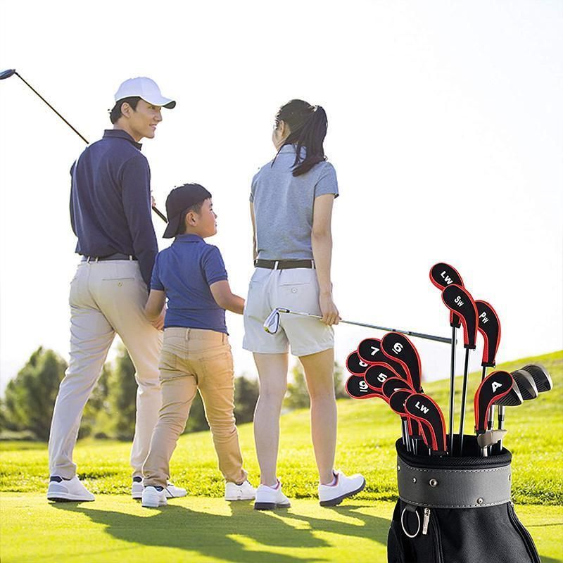 12Pcs Golf Head Cover Iron Putter Driver Headcover Protective Set Club Covers - Black