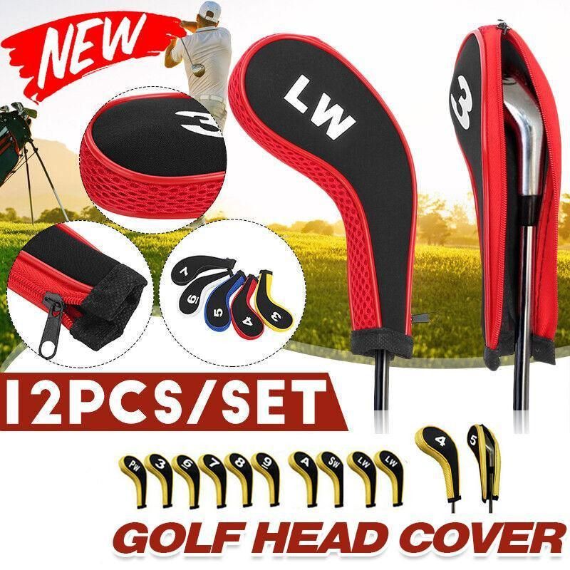 12Pcs Golf Head Cover Iron Putter Driver Headcover Protective Set Club Covers - Black