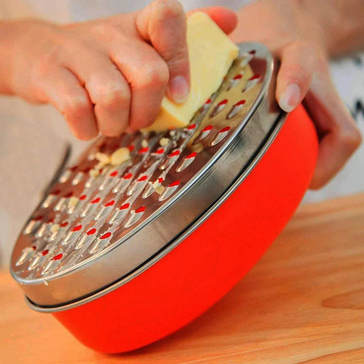 Stainless Steel Kitchen Cheese Grater with Container Storing Fruits Cheese Box - Red