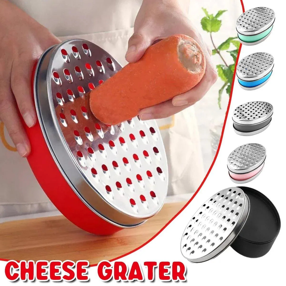 Stainless Steel Kitchen Cheese Grater with Container Storing Fruits Cheese Box - Red