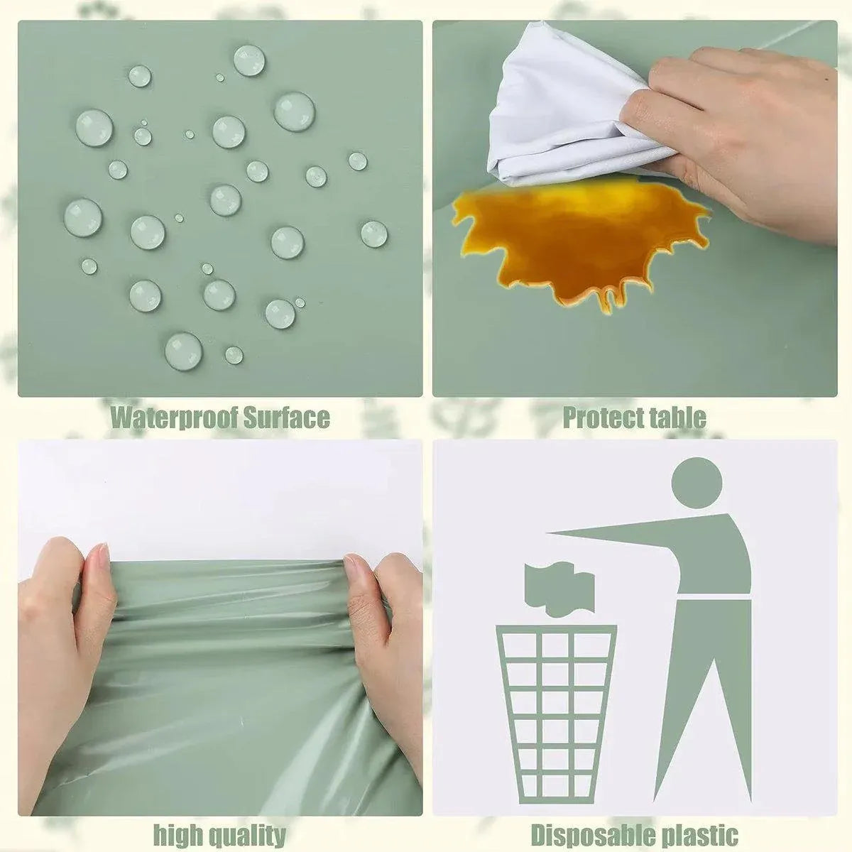 6pcs Green Disposable Tablecloths for Party and Event Decorations Table Covers