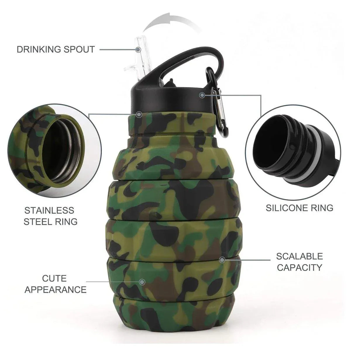 Plastic Grenade Water Bottle Silicone Riding Sports Kettle Retractable Folding Water Bottle