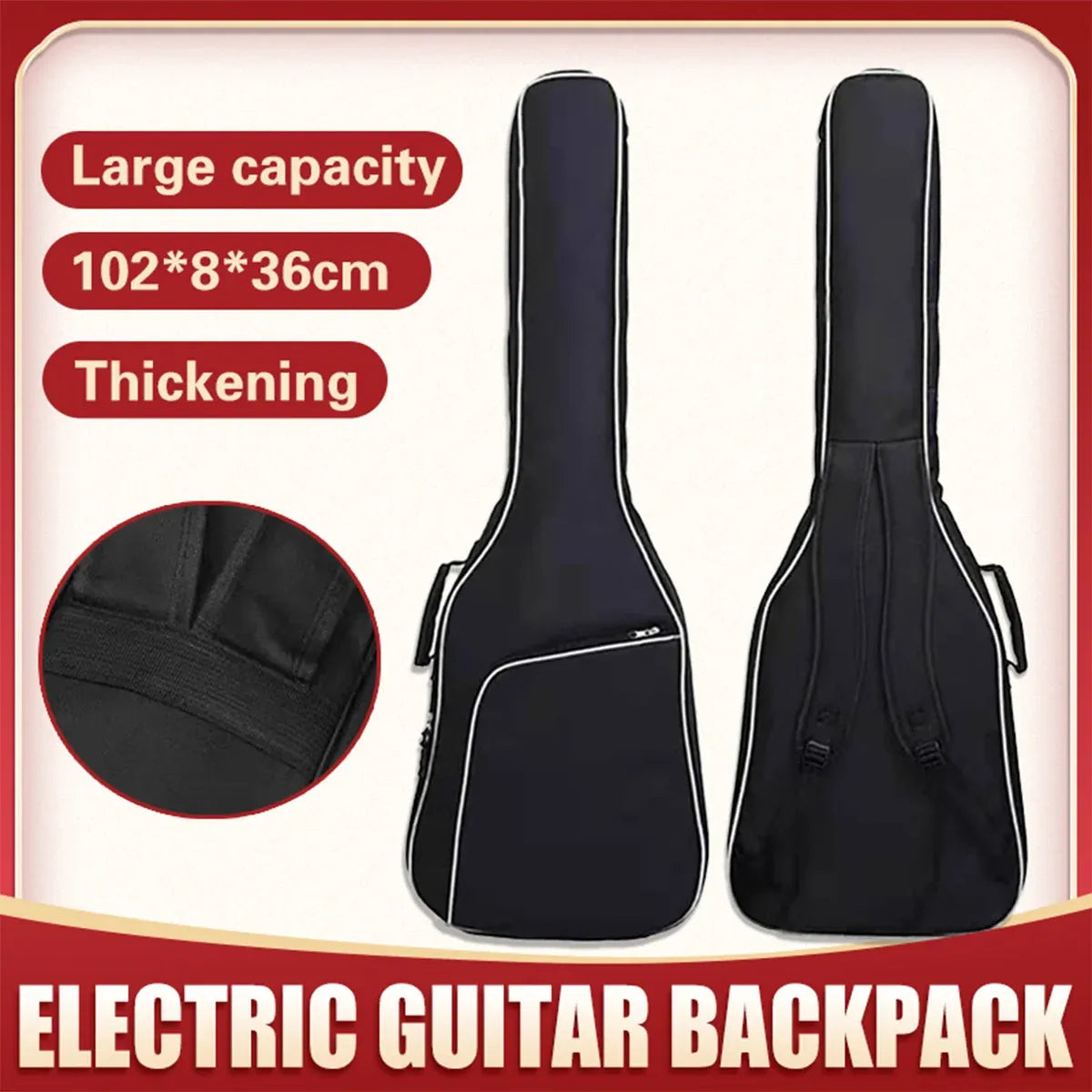 Electric Bass Guitar Bag Padded Backpack Cotton Shoulder Case Thick Protection