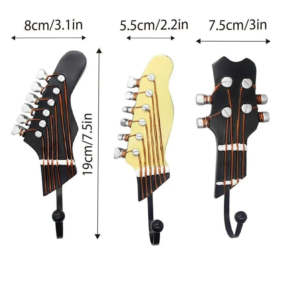 3pcs Guitar Theme Decorative Hooks Wall Mounted Hooks for Home and Office Use