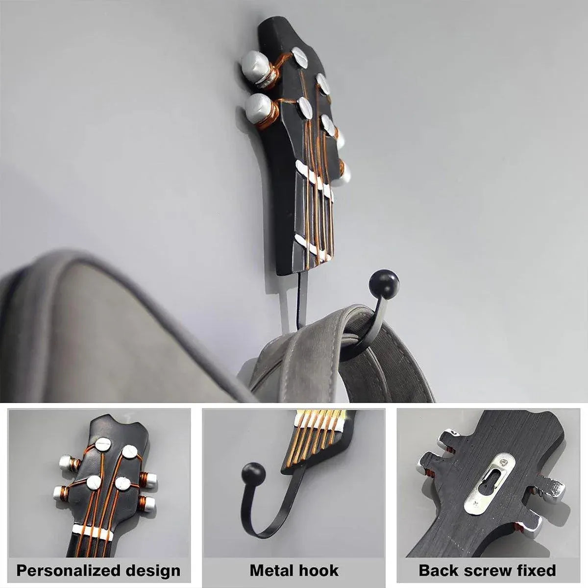 3pcs Guitar Theme Decorative Hooks Wall Mounted Hooks for Home and Office Use