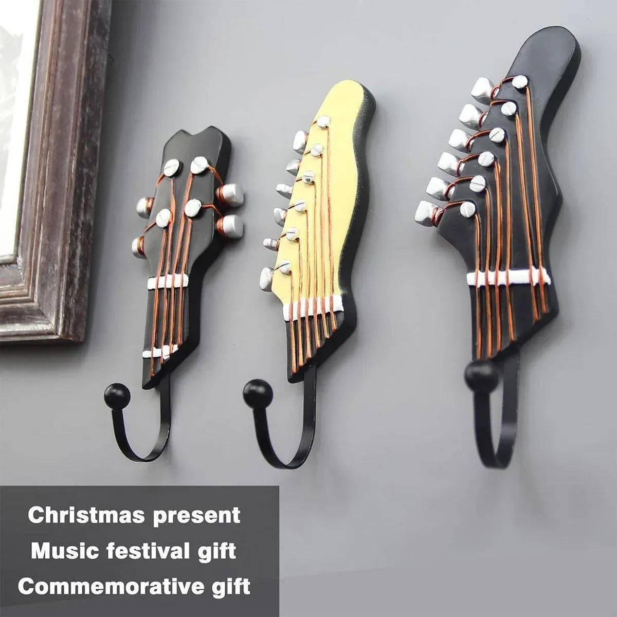 3pcs Guitar Theme Decorative Hooks Wall Mounted Hooks for Home and Office Use