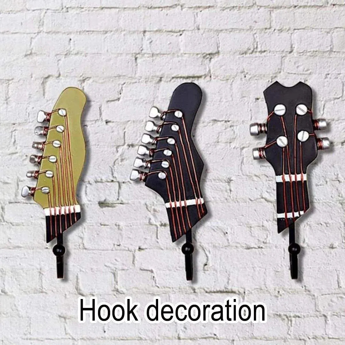 3pcs Guitar Theme Decorative Hooks Wall Mounted Hooks for Home and Office Use