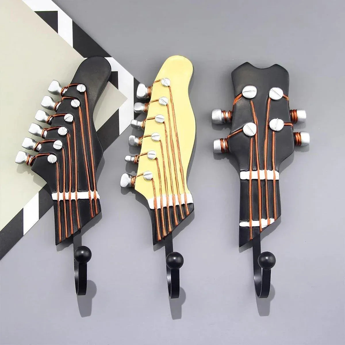 3pcs Guitar Theme Decorative Hooks Wall Mounted Hooks for Home and Office Use