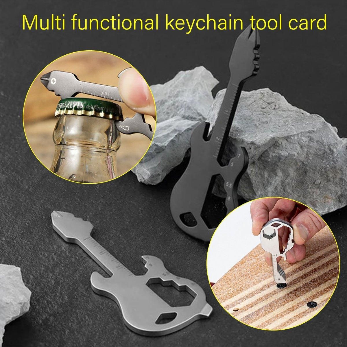 Portable Multi-Tool Key Chain Multi-functional Pocket Tool for Outdoor Camping - Silver